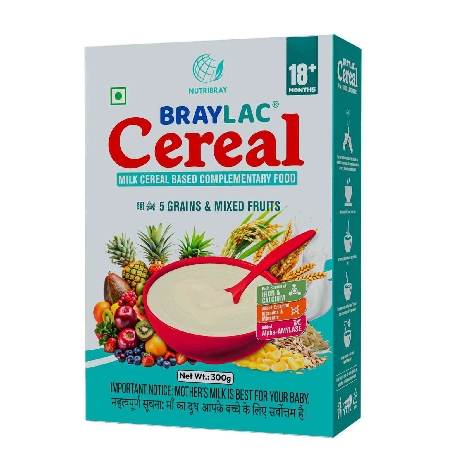 Braylac 5 grains mixed fruits baby cereal for 18 to 24 months baby food 300g