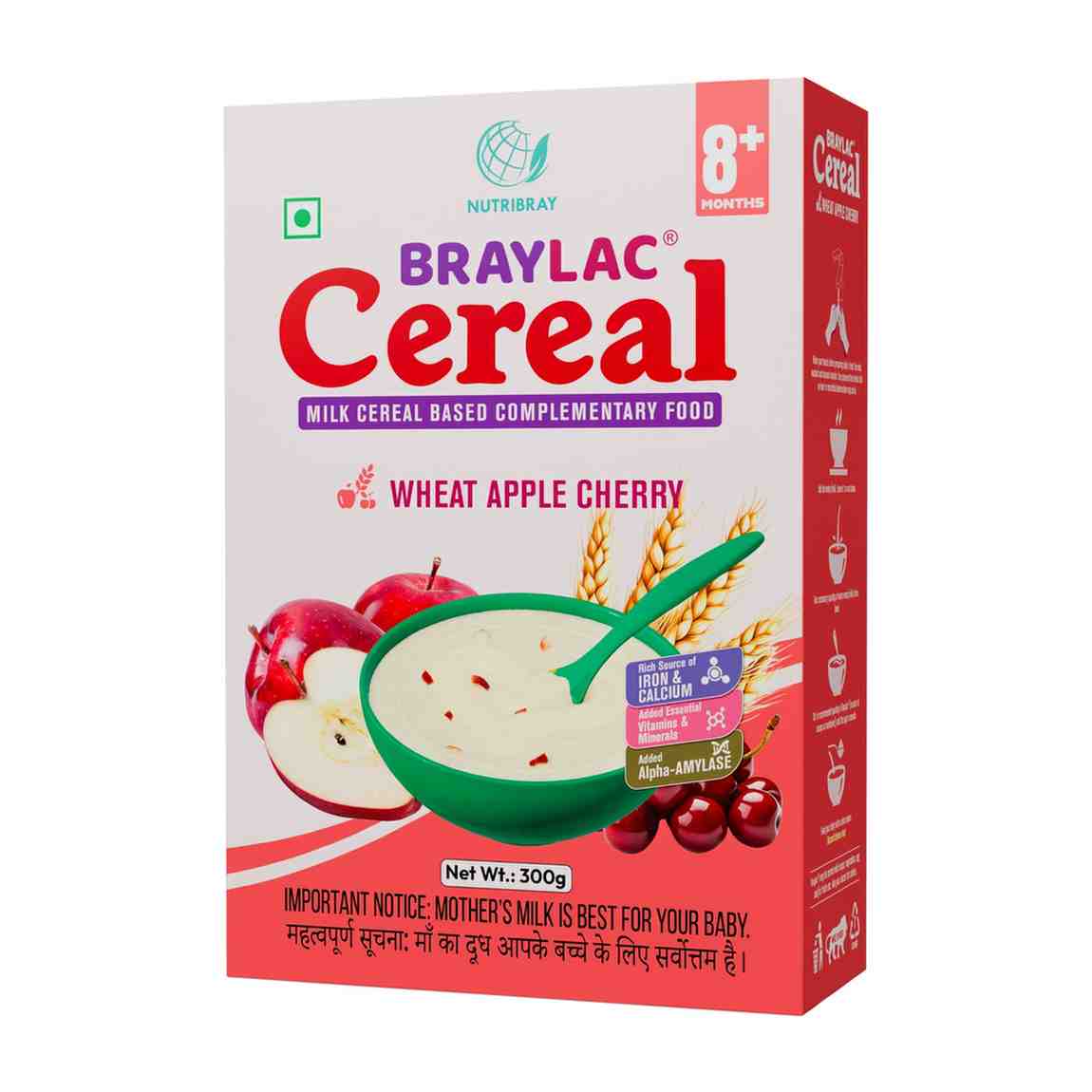 Braylac wheat apple cherry baby cereal for 8 months baby food 300g