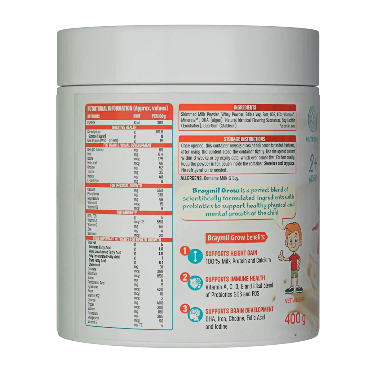 Braymil Grow 2+ Years – Nutritious Milk Drink | Vanilla Flavour 400g Braymil