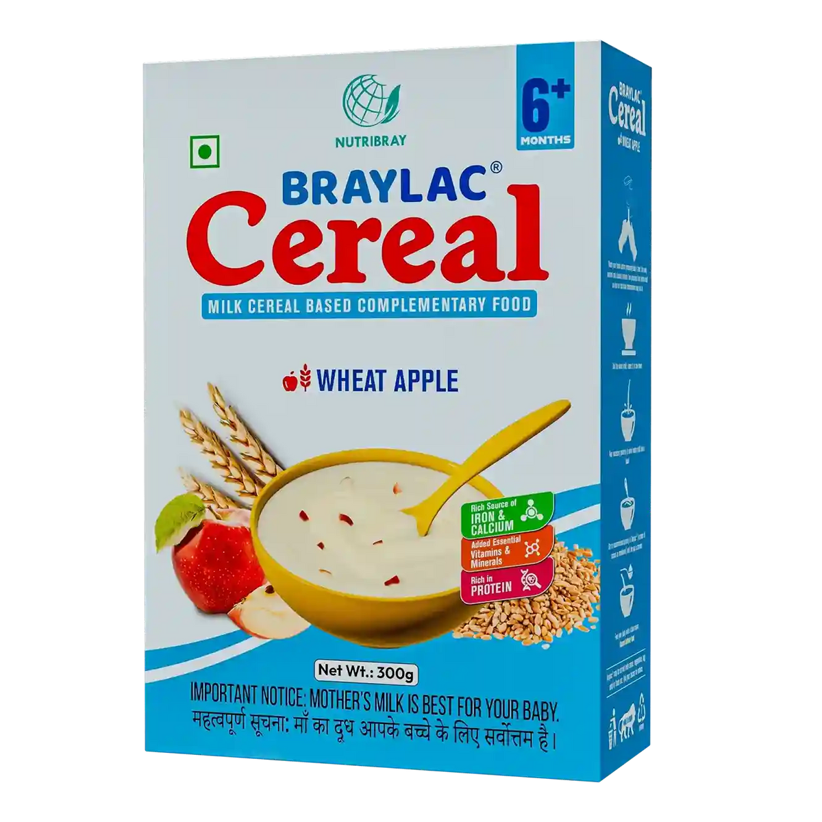 Braylac Cereal Wheat Apple | Bag in Box for 6 to 24 months baby | 300g Braymil
