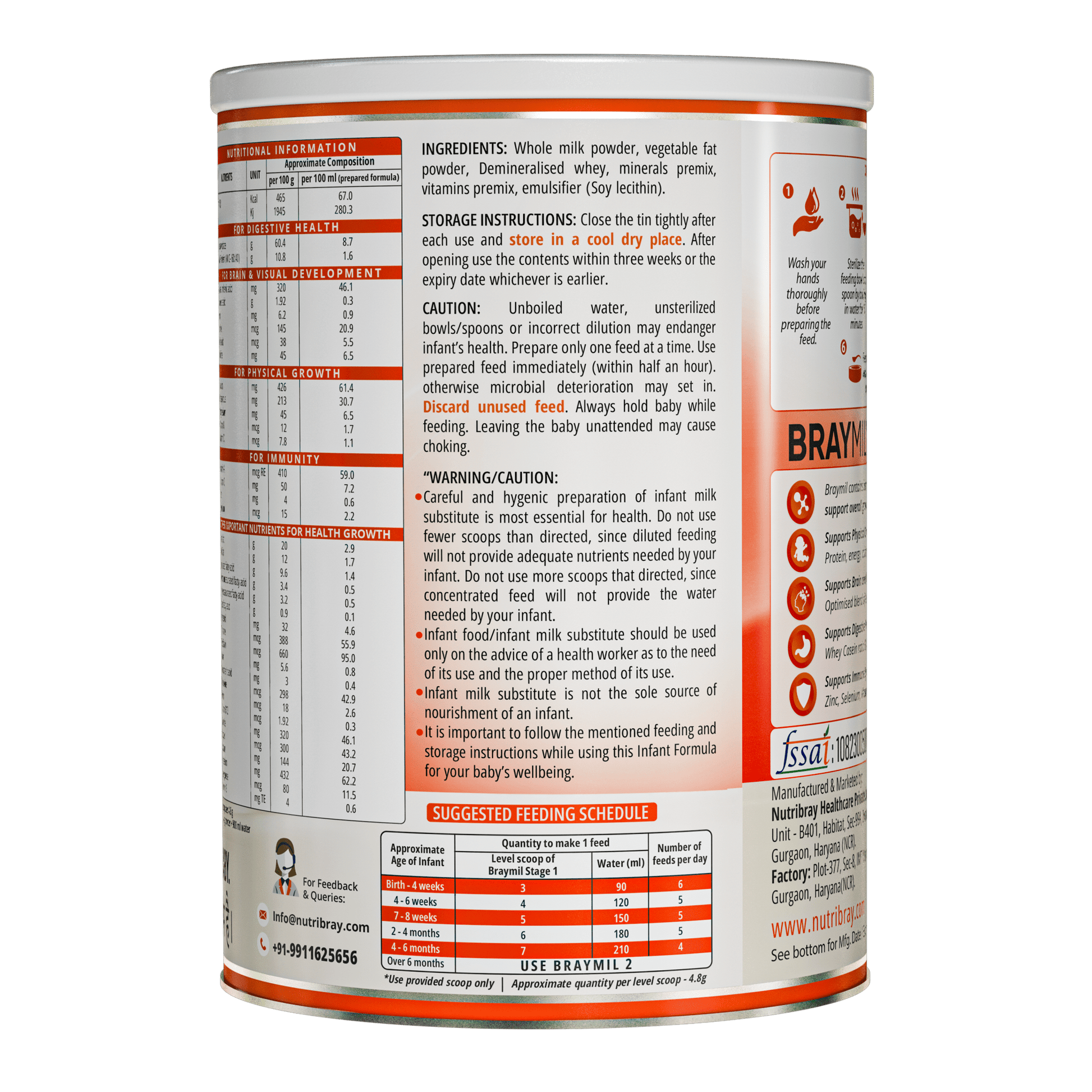 Braymil 1 Infant Formula | Stage - 1 | Upto 6 Months 400 gm Tin Pack - Braymil