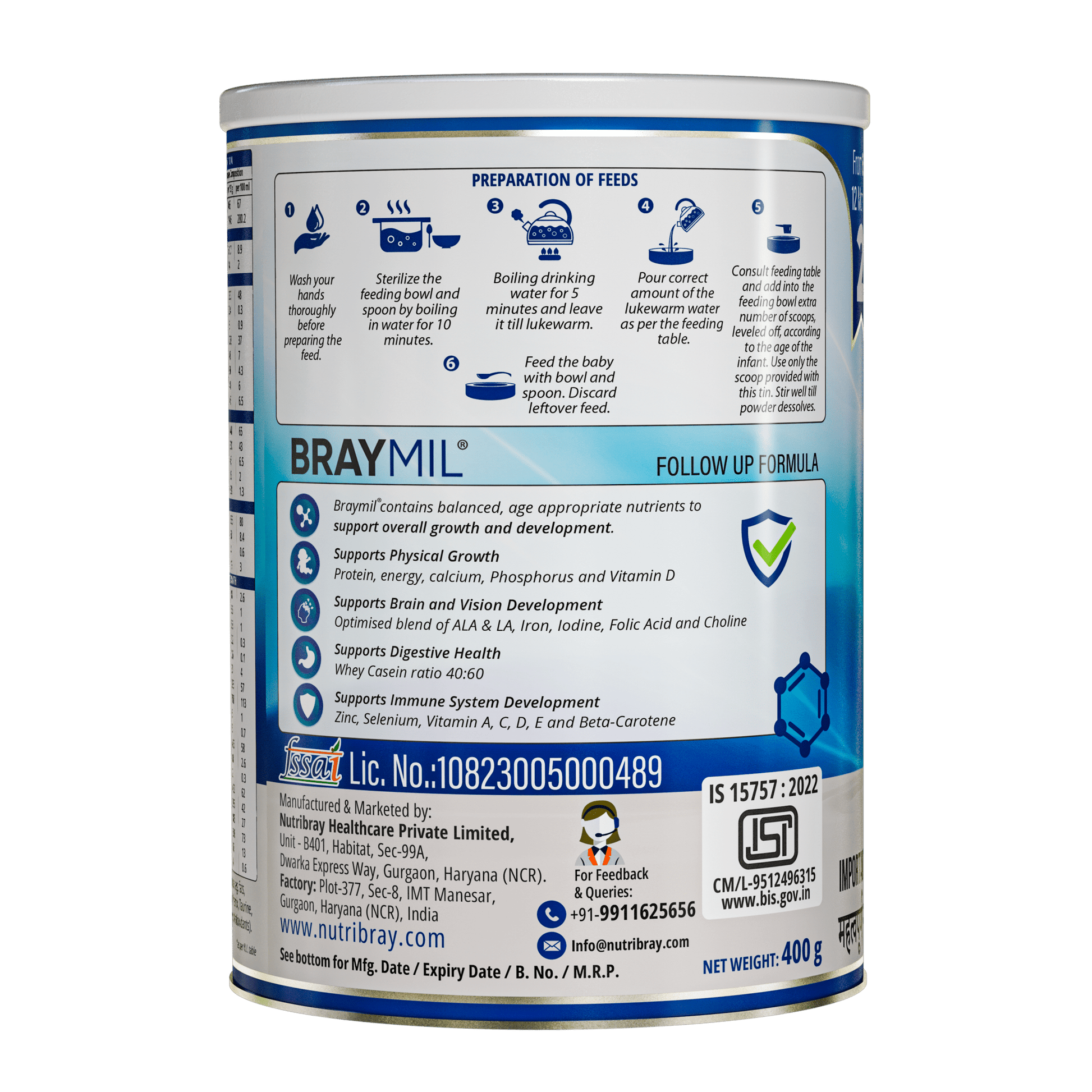 Braymil 2 Follow Up Formula | Stage 2 | From 6 to 12 Months 400 gm Tin Pack - Braymil