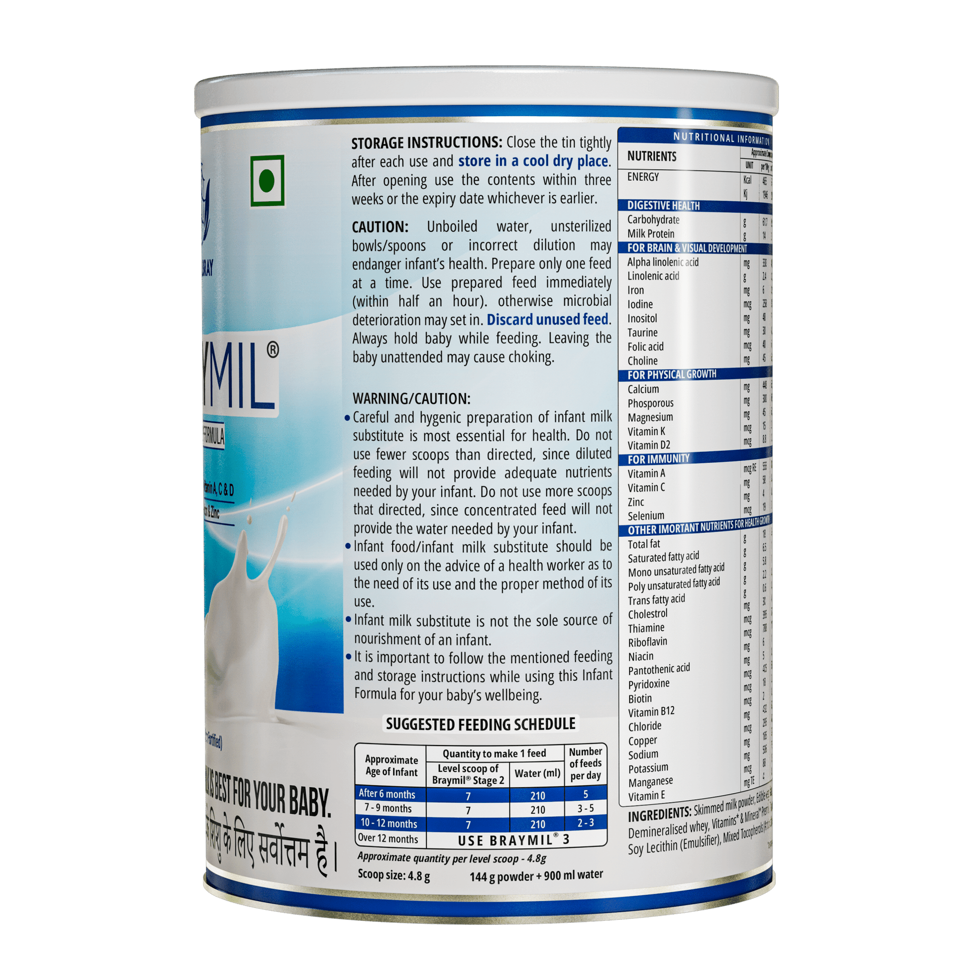 Braymil 2 Follow Up Formula | Stage 2 | From 6 to 12 Months 400 gm Tin Pack - Braymil