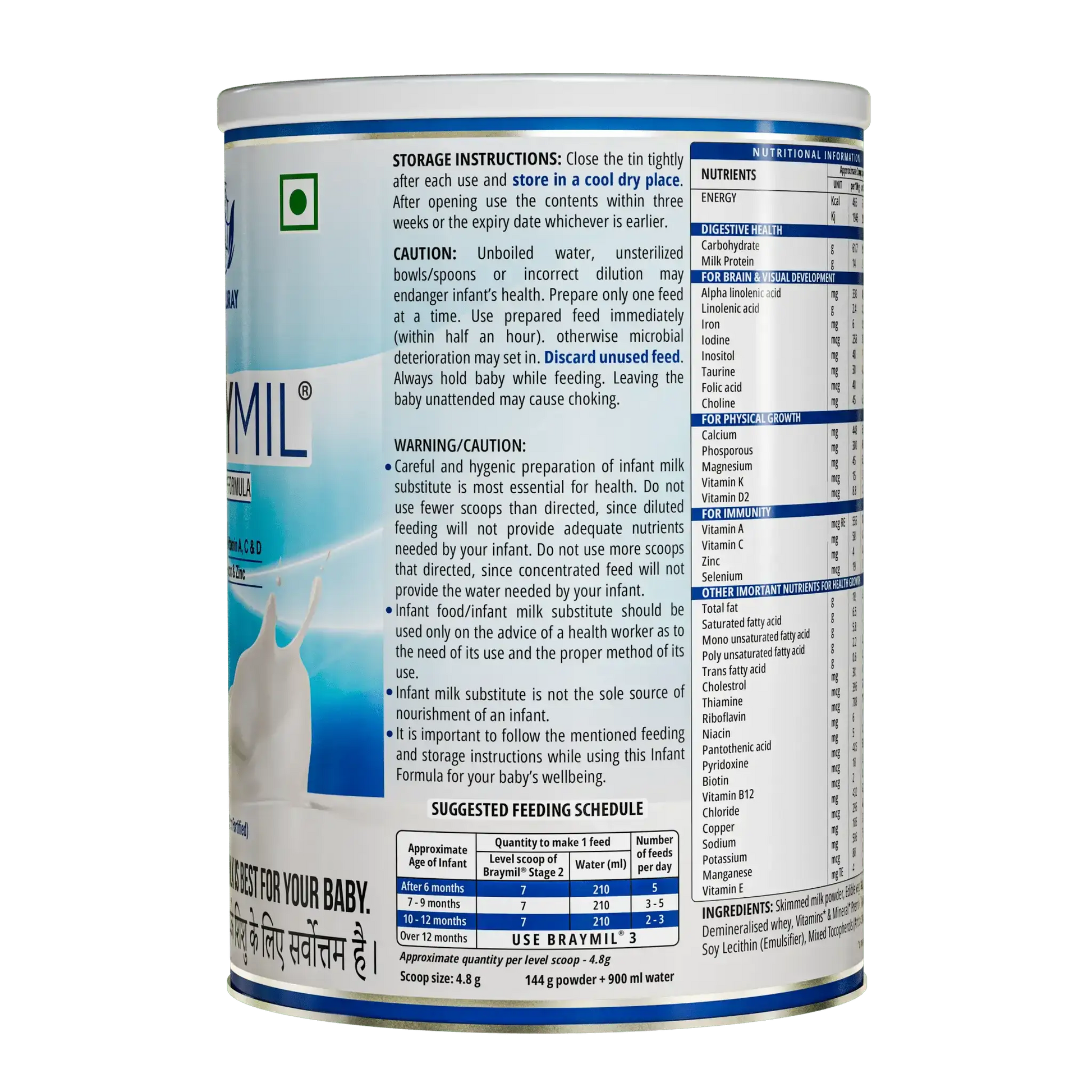 Infant formula 6+ months nutrition DHA ARA vitamins minerals calcium iron zinc | braymil