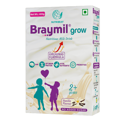 Braymil Grow Nutritious Milk Drink - Vanilla Flavour | Growing Formula for Kids | 400 gm Bag - in - Box - Braymil