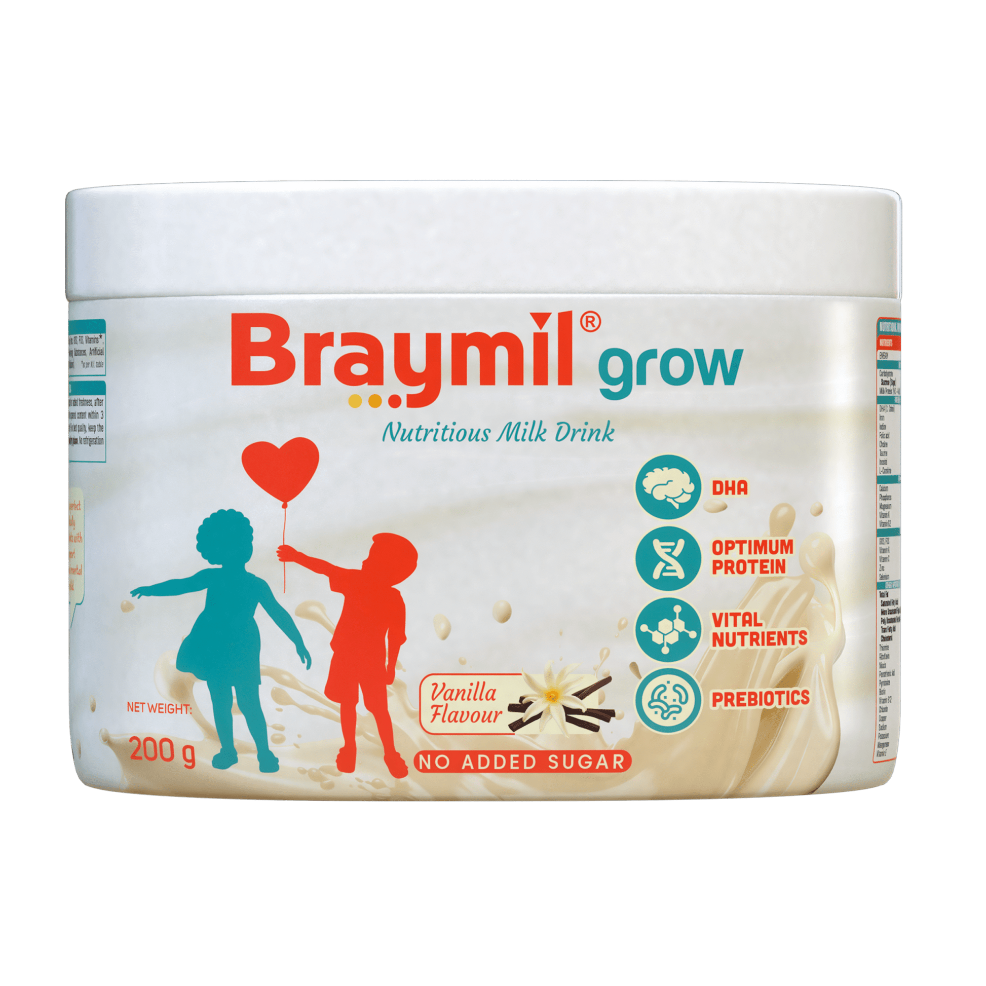 Braymil Grow |Nutritious Vanilla Milk Drink Powder Enriched with DHA, Protein & Essential Nutrients |200 g - Braymil