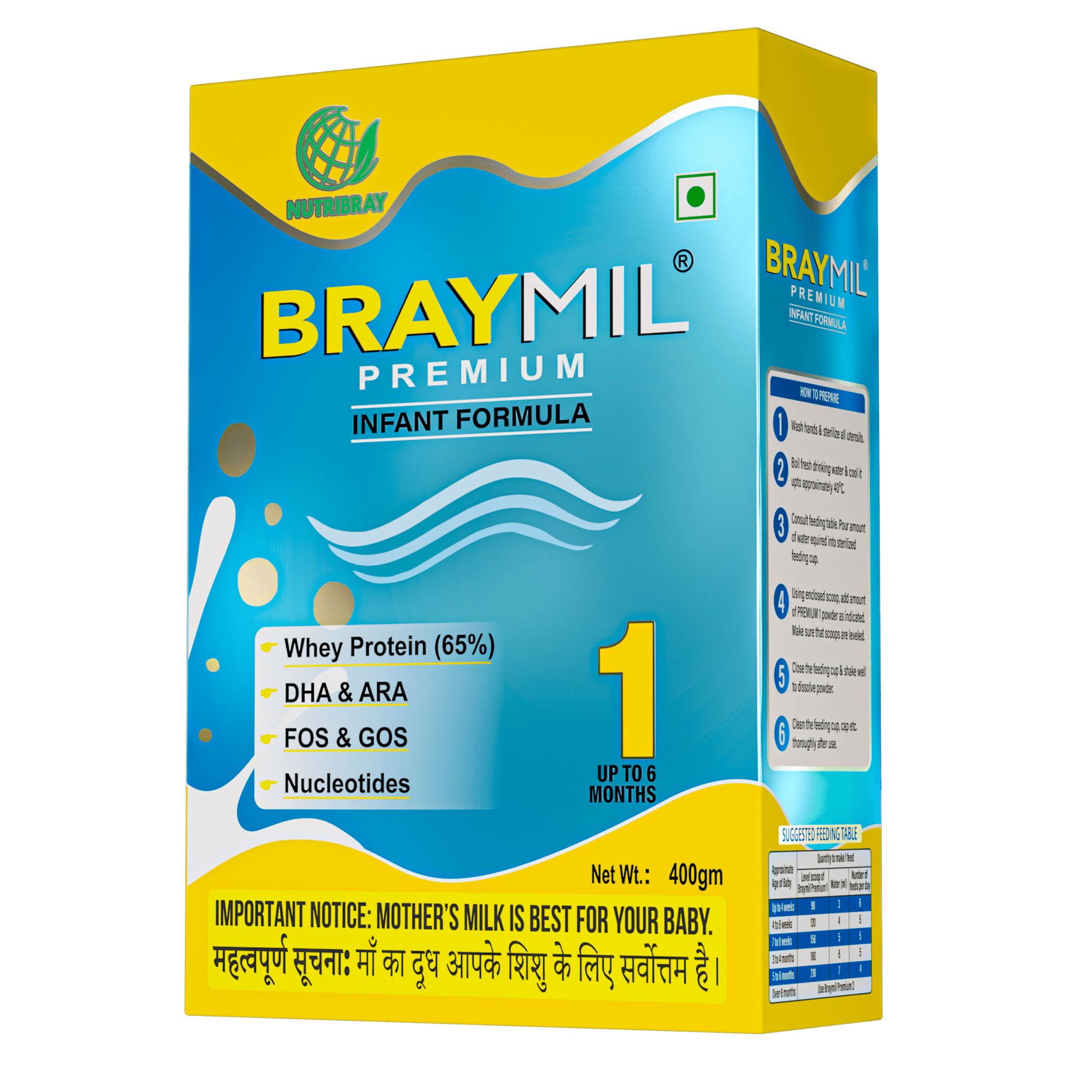 Braymil Premium 1 Infant Formula Stage - 1 | Bag in Box - 400g Pack - Braymil