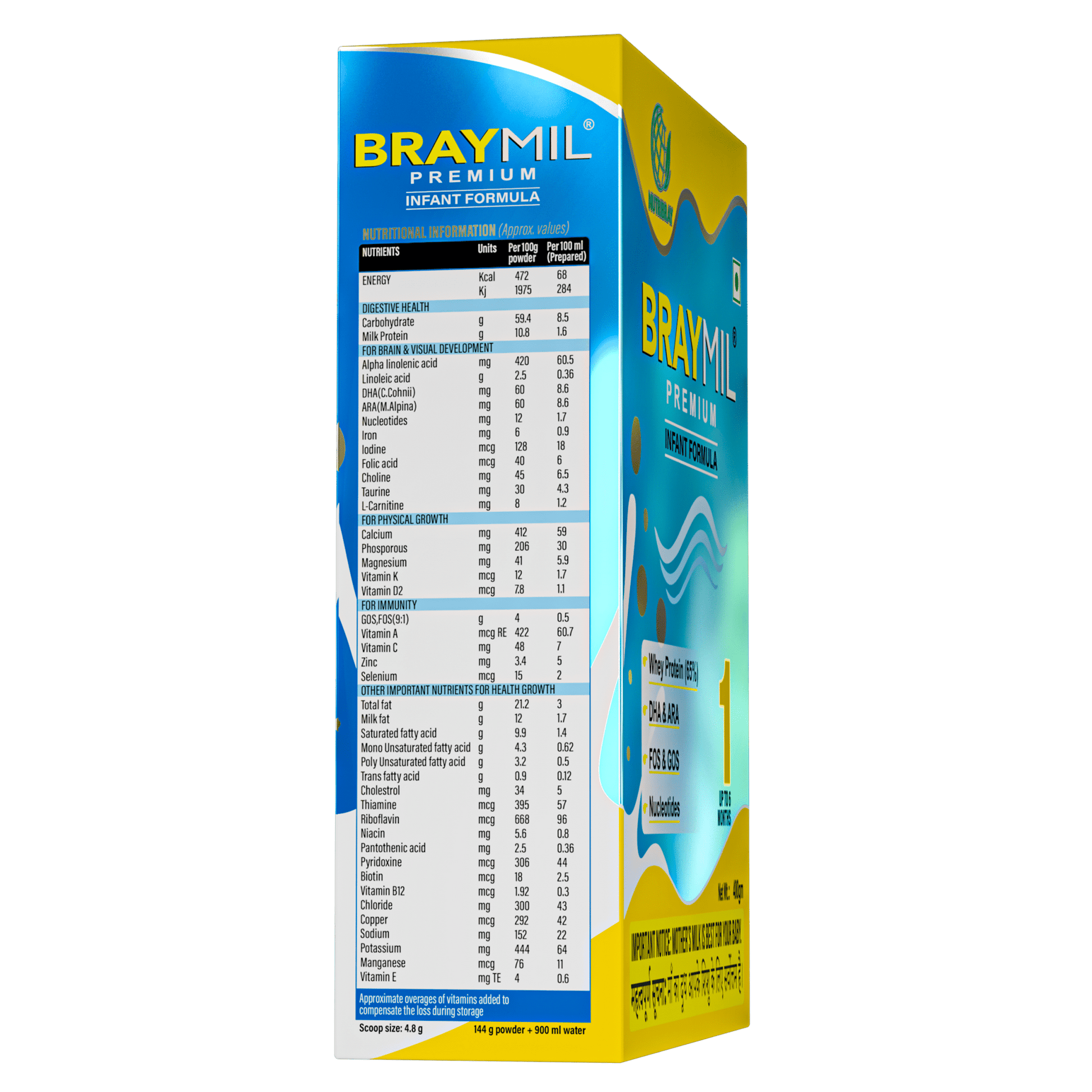 Braymil Premium 1 Infant Formula Stage - 1 | Bag in Box - 400g Pack - Braymil