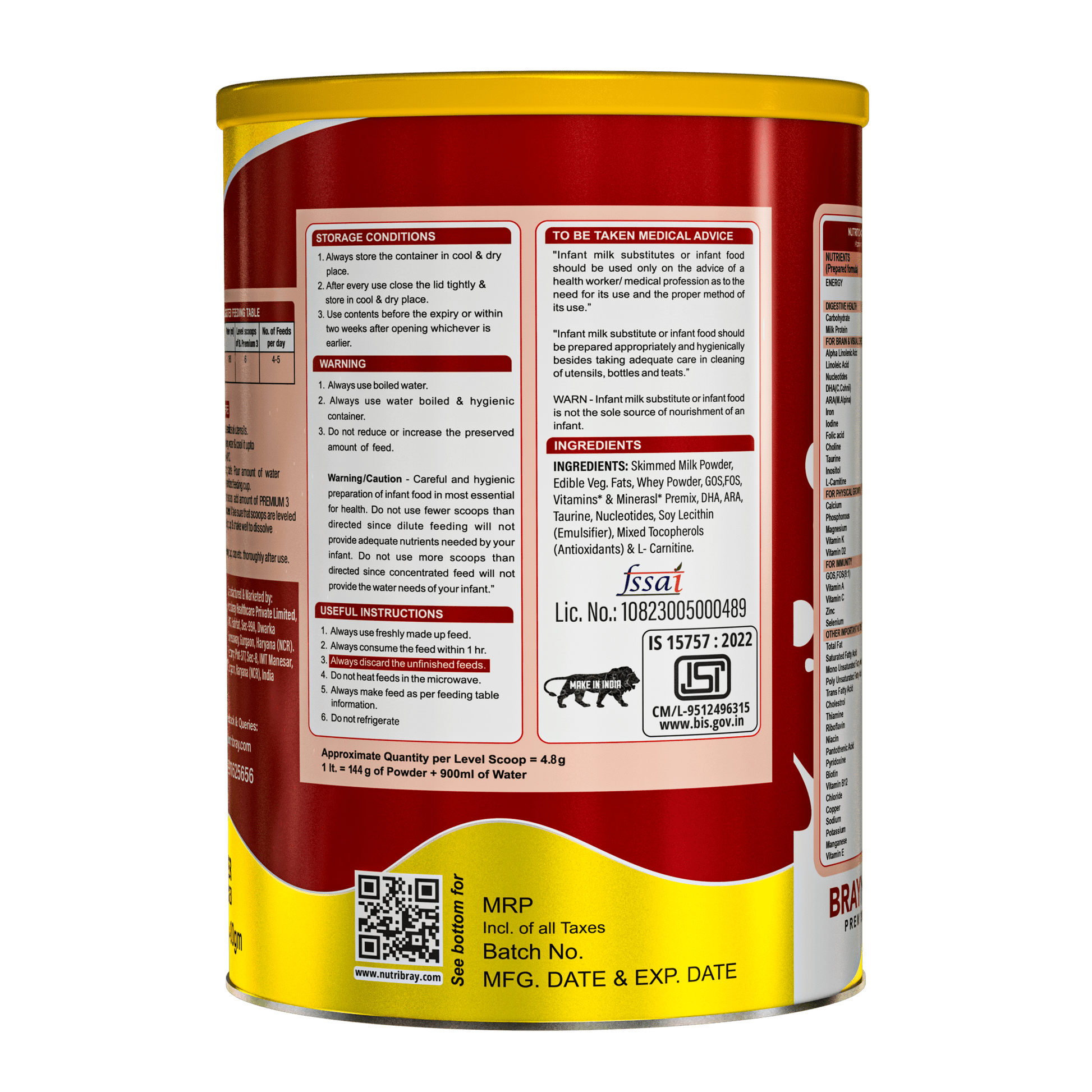 Braymil Premium 3 follow up formula - stage 3 - 400 g Tin Pack - Braymil