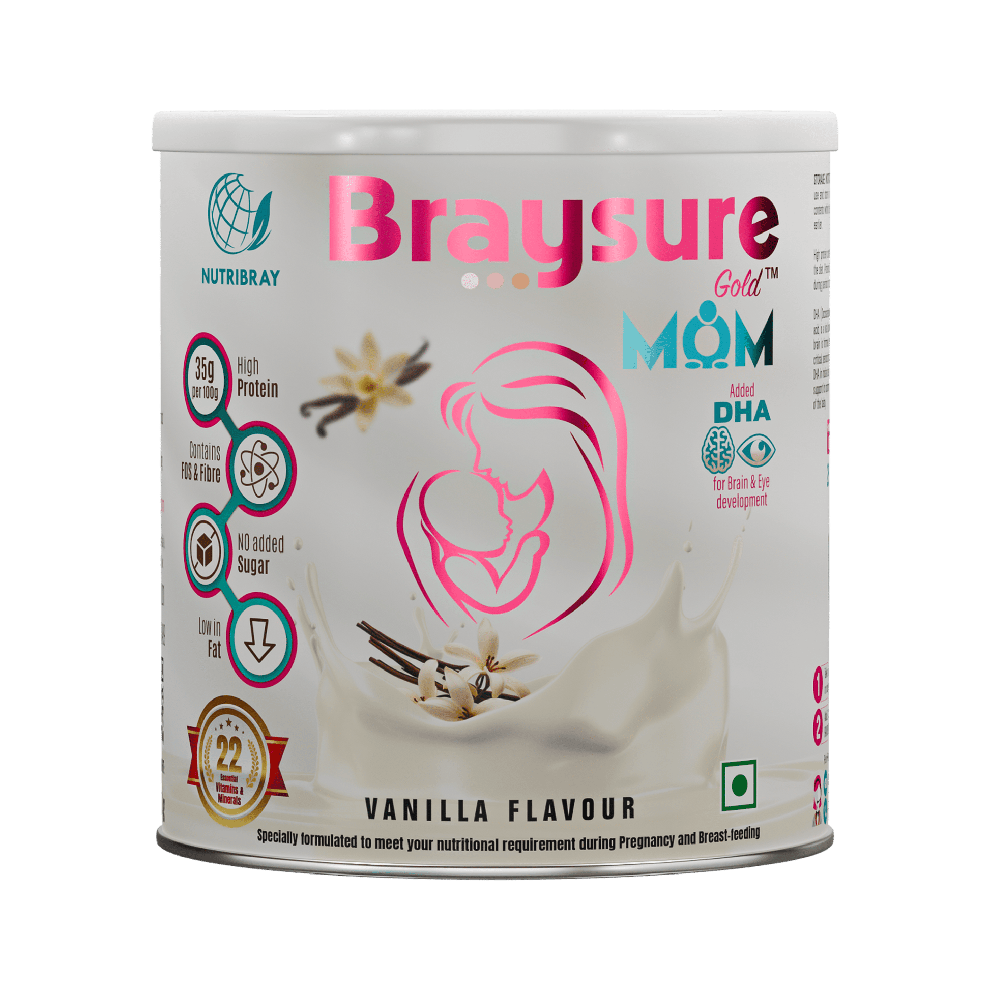 Braysure Mom - Vanilla flavour - 200 gm Tin Pack - Braymil